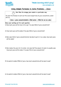 Worksheets for kids - using_simple_formulae_to_solve_problems_-_juice